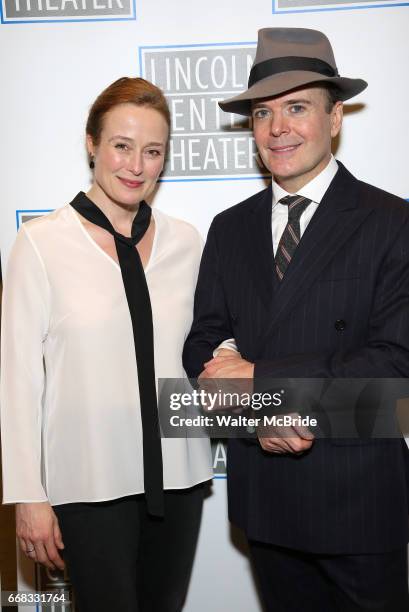 Jennifer Ehle and Jefferson Mays attend the Opening Night Performance press reception for the Lincoln Center Theater production of 'Oslo' at the...