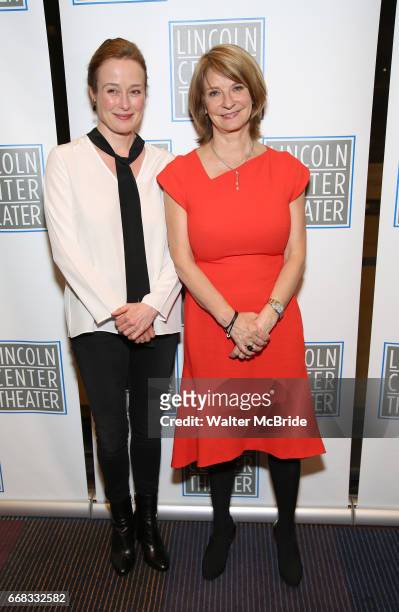 Jennifer Ehle and Mona Juul attend the Opening Night Performance press reception for the Lincoln Center Theater production of 'Oslo' at the Vivian...