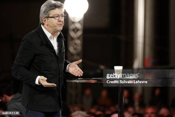 Jean-Luc Melenchon of the French far left Parti de Gauche and candidate for the 2017 French presidential election, attends a political rally on April...