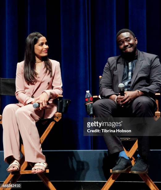 Freida Pinto and Babou Ceesay attend Showtime's 'Guerrilla' FYC Event at The WGA Theater on April 13, 2017 in Beverly Hills, California.
