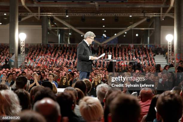 Jean-Luc Melenchon of the French far left Parti de Gauche and candidate for the 2017 French presidential election, attends a political rally on April...