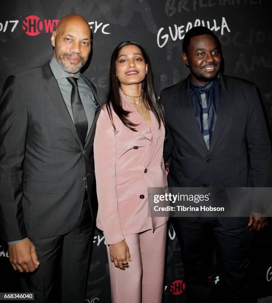 John Ridley, Freida Pinto and Babou Ceesay attend Showtime's 'Guerrilla' FYC Event at The WGA Theater on April 13, 2017 in Beverly Hills, California.