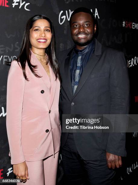 Freida Pinto and Babou Ceesay attend Showtime's 'Guerrilla' FYC Event at The WGA Theater on April 13, 2017 in Beverly Hills, California.