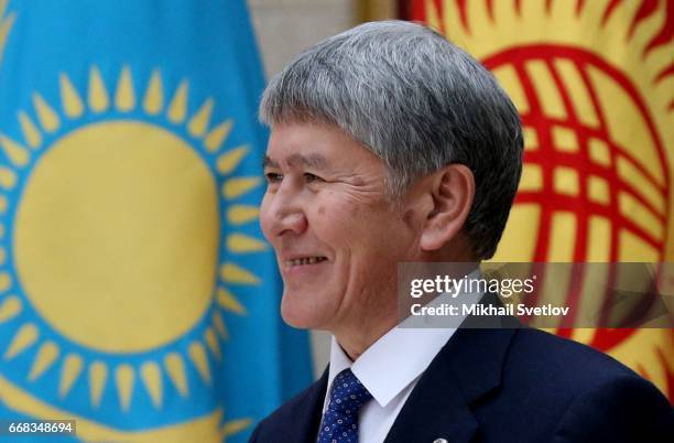 Kyrgyz President Almazbek Atambayev attends the welcoming ceremony prioir to the Sumpreme Eurasian Economic Council of the Eurasian Economic Union...