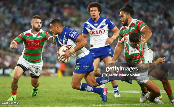 Marcelo Montoya of the Bulldogs in action during the round seven NRL match between the Canterbury Bulldogs and the South Sydney Rabbitohs at ANZ...