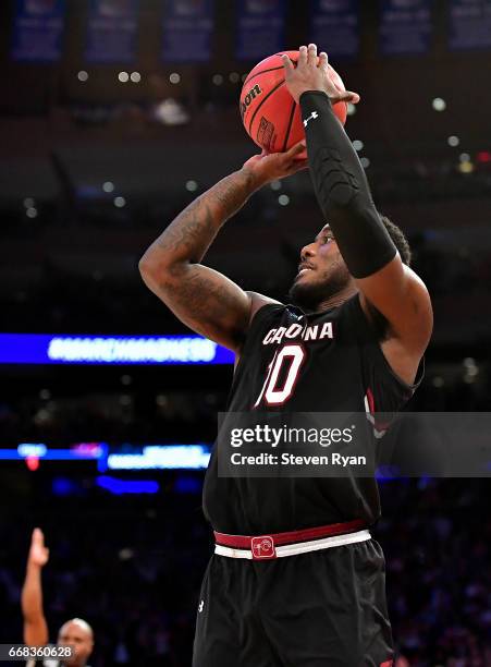 Duane Notice of the South Carolina Gamecocks attempts a shot against the Florida Gators during the second half of the 2017 NCAA Men's Basketball...