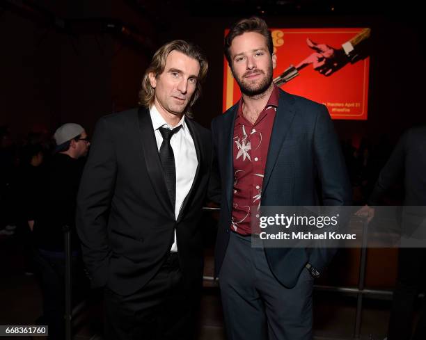 Actors Sharlto Copley and Armie Hammer attend the after party for The Los Angeles Premiere Of "Free Fire" Presented By Casa Noble Tequila on April...