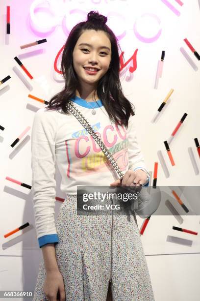 Model Ming Xi Mengyao attends the commercial event of Chanel Coco Cafe on April 13, 2017 in Shanghai, China.