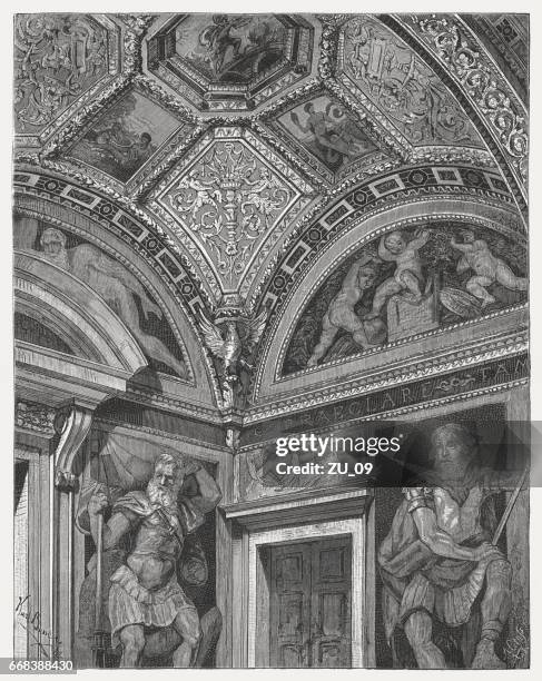 loggia der helden, gemalt von perino del vaga, genua - brescia stock-grafiken, -clipart, -cartoons und -symbole