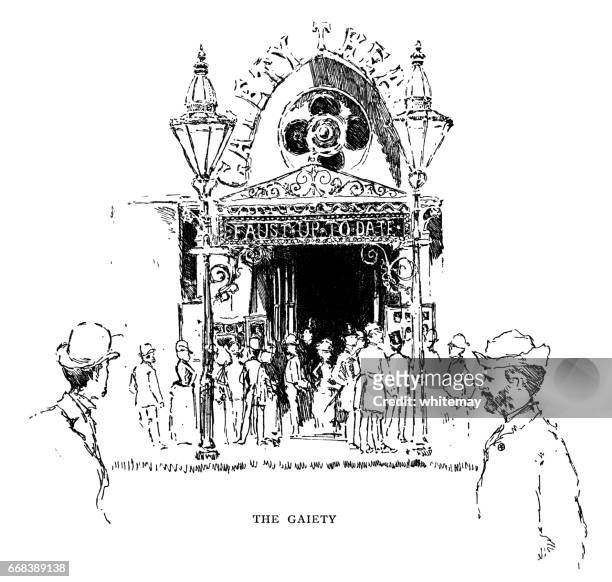 gaiety theatre in the aldwych, london (victorian illustration) - vintage burlesque stock illustrations