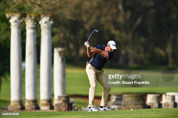 David Howell of England plays from a fairway during day 2 of the Trophee Hassan II at Royal Golf Dar Es Salam on April 14, 2017 in Rabat, Morocco.