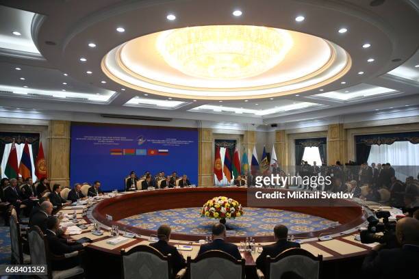 Russian President Vladimir Putin attends the Supreme Eurasian Economic Council of the Eurasian Economic Union meeting a Ala-Archa State residence on...