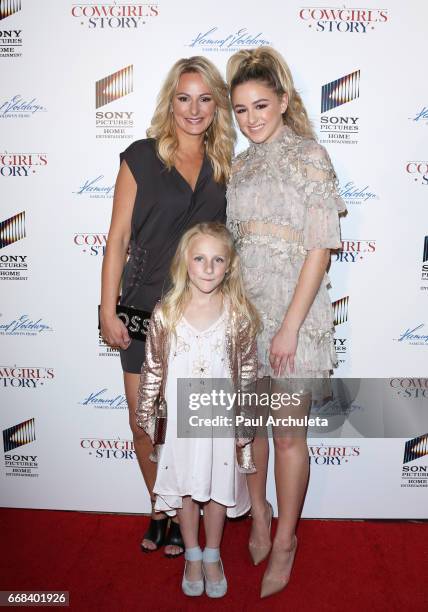 Christi Lukasiak, Clara Lukasiak and Chloe Lukasiak attend the premiere of "A Cowgirl's Story" at Pacific Theatres at The Grove on April 13, 2017 in...