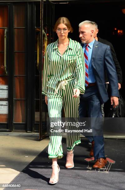 Model Gigi Hadid is seen walking in Soho on April 13, 2017 in New York City.