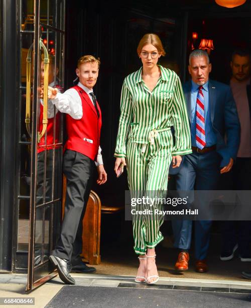 Model Gigi Hadid is seen walking in Soho on April 13, 2017 in New York City.