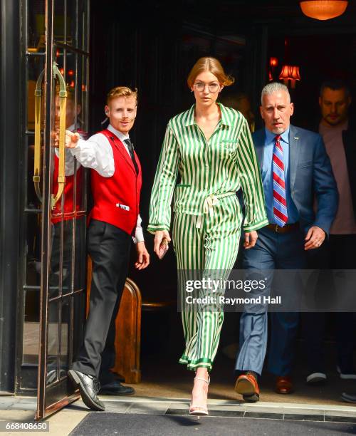 Model Gigi Hadid is seen walking in Soho on April 13, 2017 in New York City.