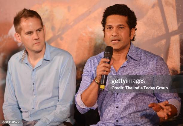 Sachin Tendulkar and James Erskine at the trailer launch of "Sachin: A Billion Dreams in Mumbai.