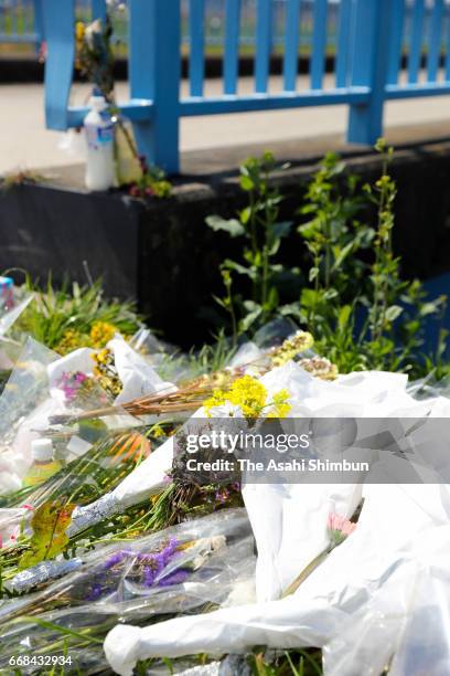 Man prays near the area where the body of a 9-year-old Vietnamese girl Le Thi Nhat Linh was found after suspect Yasumasa Shibuya was arrested on...