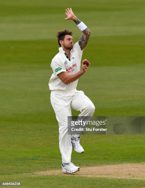Notts bowler James Pattinson in action during day one of the Specsavers County Championship Division Two match between Durham and Nottinghamshire at...