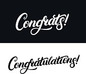 Congrats and Congratulations hand written lettering for card, greeting card, invitation, poster and print