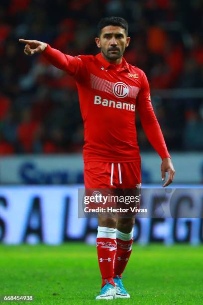 Sinha of Toluca gestures during the 10th round match between Toluca and Cruz Azul as part of the Torneo Clausura 2017 Liga MX at Nemesio Diez Stadium...