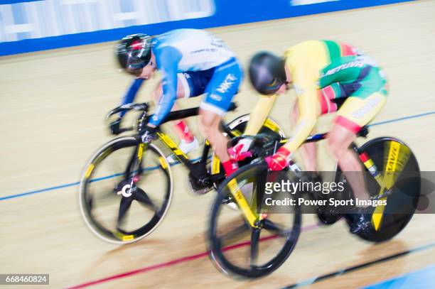 Lee Wai Sze of Hong Kong competes on Simona Krupeckaite of Lithuania the Women's Sprint Final Race 2 during 2017 UCI World Cycling on April 14, 2017...