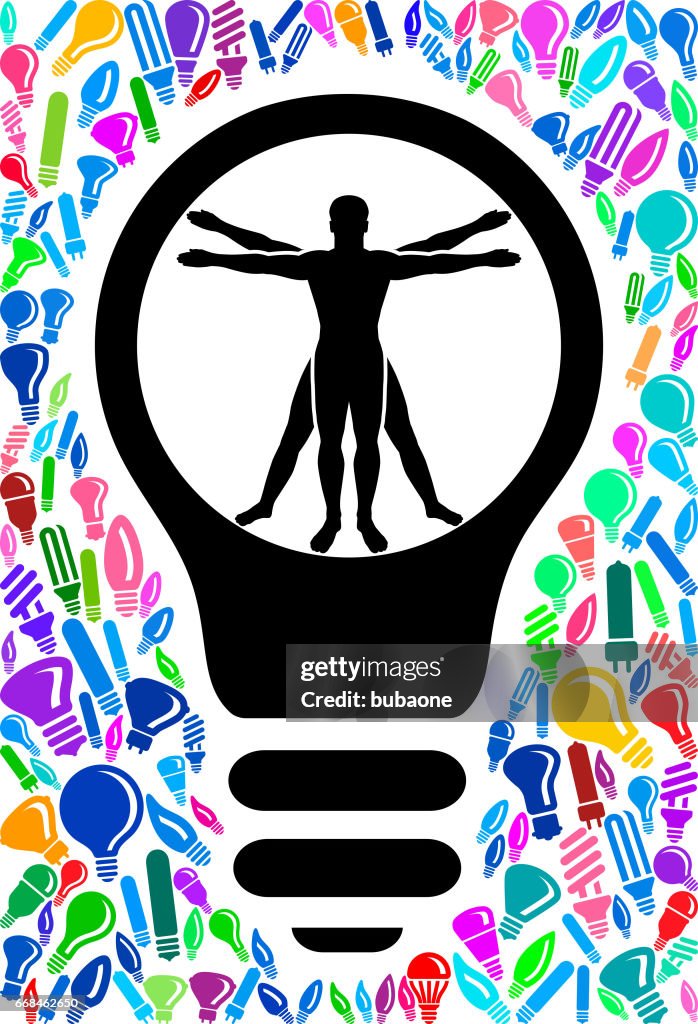 Vitruvian Man Human Anatomy Light Bulb Conceptual Vector Background Pattern