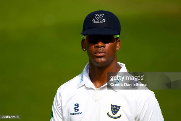 Delray Rawlins of Sussex looks on during day one of the Specsavers County Championship Division Two match between Sussex and Kent at The 1st Central...