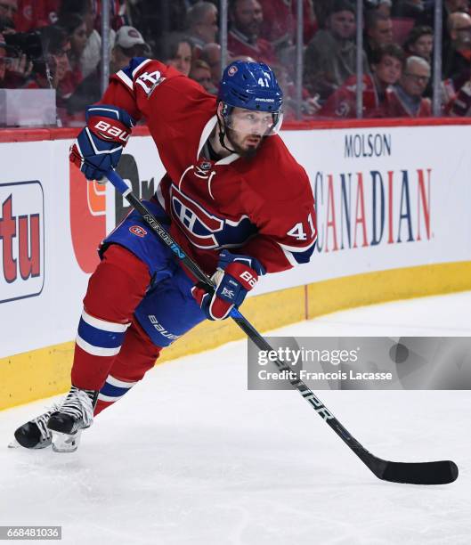 Paul Byron of the Montreal Canadiens skates against the New York Rangers in Game One of the Eastern Conference Quarterfinals during the 2017 NHL...