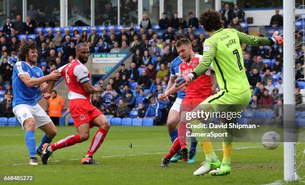 Fleetwood Town's Ashley Eastham scores his sides second goal during the Sky Bet League One match between Peterborough United and Fleetwood Town at...