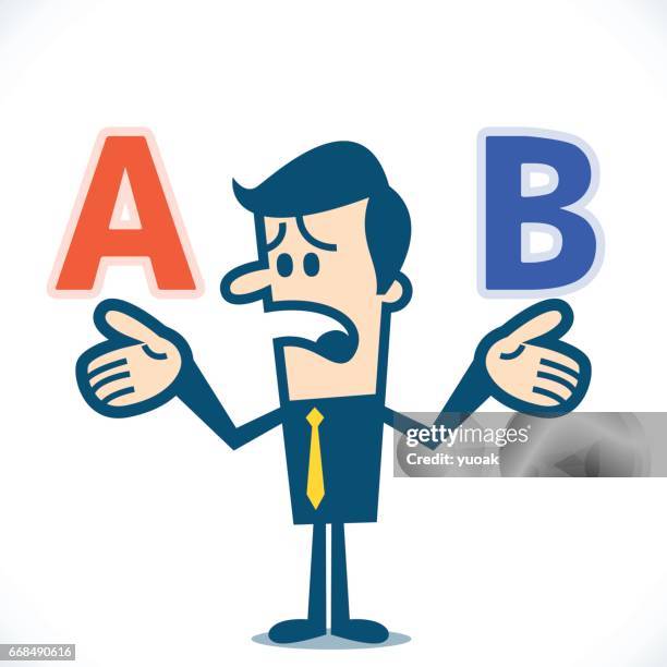 man have a doubt between two options - going separate ways stock illustrations