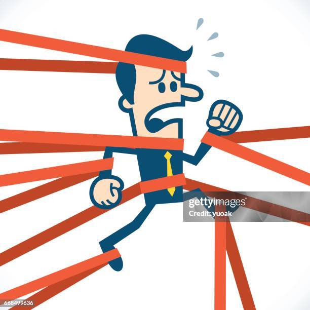 man caught in red tape - administrative professional stock illustrations