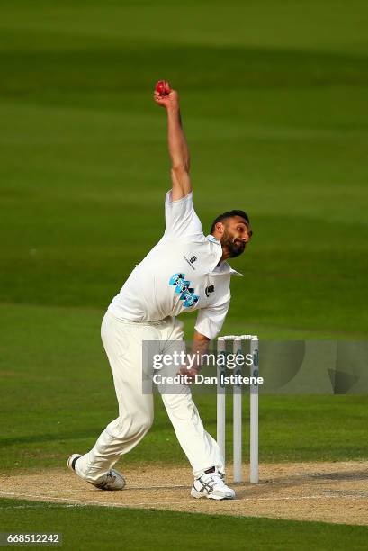 Ajmal Shahzad of Sussex bowls during day one of the Specsavers County Championship Division Two match between Sussex and Kent at The 1st Central...
