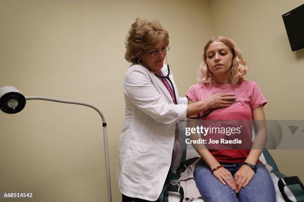 Madison Tolchin visits Paula Glass, an advanced registered nurse practitioner, for a health checkup at a Planned Parenthood clinic on April 14, 2017...