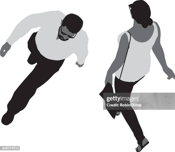 stockillustraties, clipart, cartoons en iconen met man en vrouw lopen van bovenaf - above