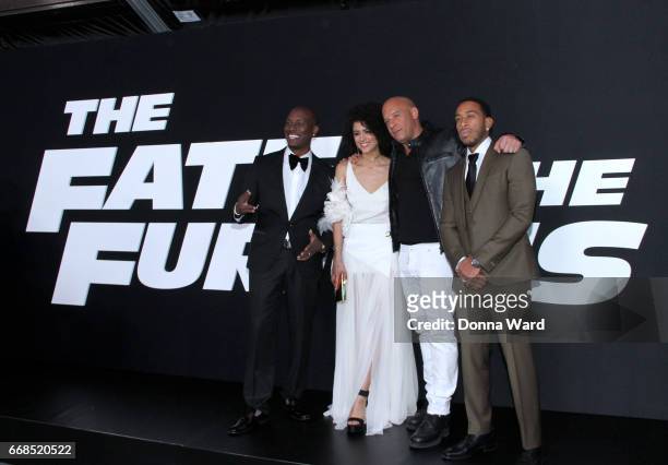 Tyrese Gibson, Nathalie Emmanuel, Vin Diesel and Chris "Ludacris" Bridges attend "The Fate of The Furious" New York Premiere at Radio City Music Hall...