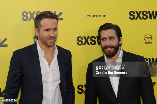 Ryan Reynolds and Jake Gyllenhaal walk the red carpet at the world premiere of Life during the SxSW Film Festival at the ZACH Theater on March 18,...