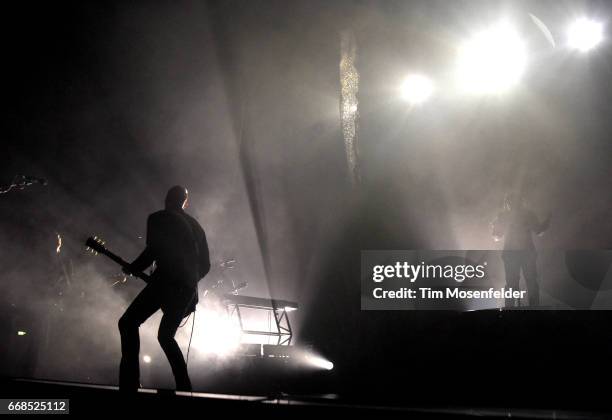 Matt McJunkins, Billy Howerdel, James Iha, and Maynard James Keenan of A Perfect Circle perform at Bill Graham Civic Auditorium on April 13, 2017 in...