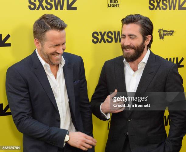 Ryan Reynolds and Jake Gyllenhaal walk the red carpet at the world premiere of Life during the SxSW Film Festival at the ZACH Theater on March 18,...