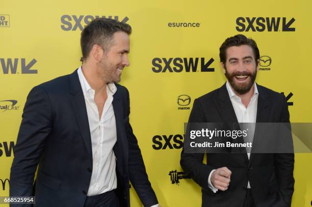 Ryan Reynolds and Jake Gyllenhaal walk the red carpet at the world premiere of Life during the SxSW Film Festival at the ZACH Theater on March 18,...