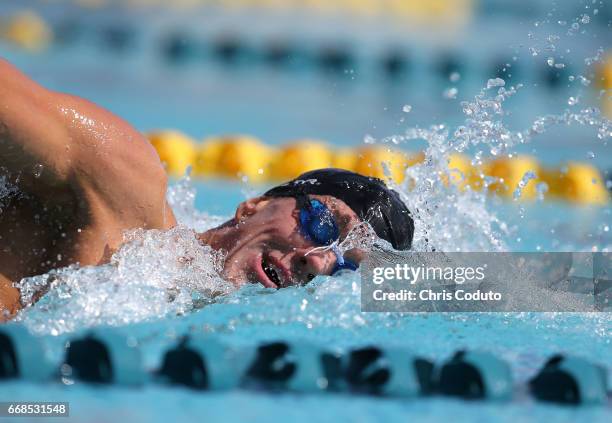 Tom Shields competes in the preliminary heat of the men's 200 meter freestyle on day two of the Arena Pro Swim Series - Mesa at Skyline Aquatic...