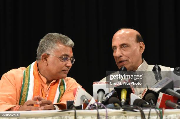 Mr. Rajnath Singh Indian Union Minister of Home Affairs and Indian ruling political party Bharatiya Janata Party senior leader along Dilip Ghosh...