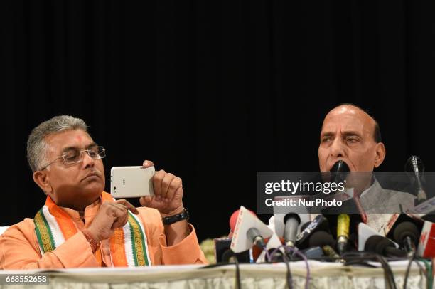 Mr. Rajnath Singh Indian Union Minister of Home Affairs and Indian ruling political party Bharatiya Janata Party senior leader along Dilip Ghosh...