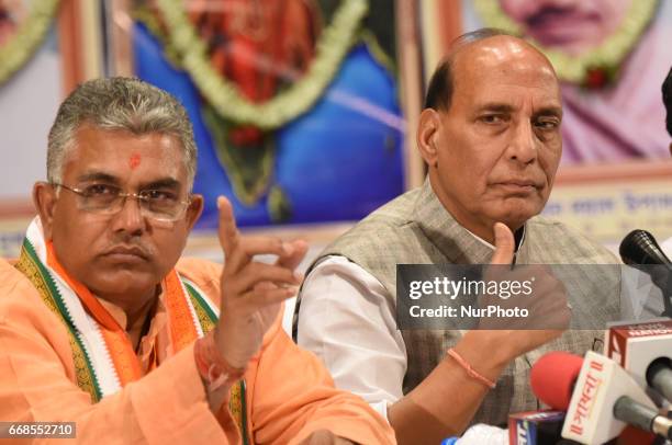 Mr. Rajnath Singh Indian Union Minister of Home Affairs and Indian ruling political party Bharatiya Janata Party senior leader along Dilip Ghosh...