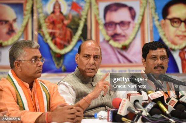 Mr. Rajnath Singh Indian Union Minister of Home Affairs and Indian ruling political party Bharatiya Janata Party senior leader along Dilip Ghosh...