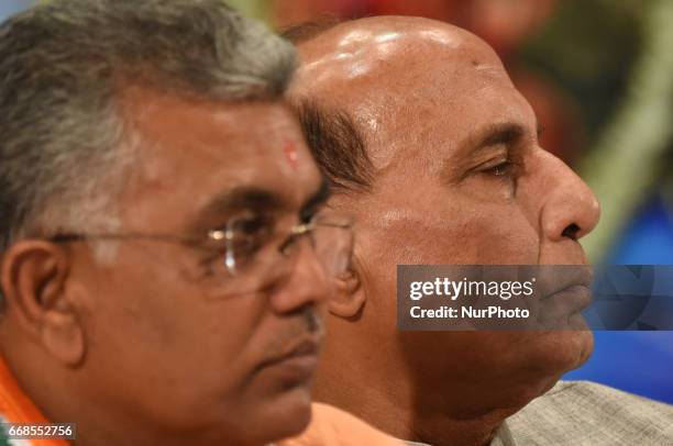 Mr. Rajnath Singh Indian Union Minister of Home Affairs and Indian ruling political party Bharatiya Janata Party senior leader along Dilip Ghosh...