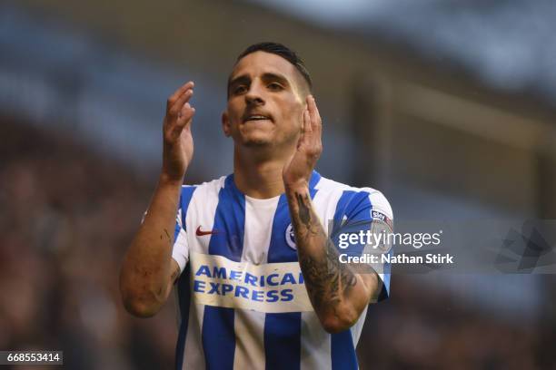 Anthony Knockaert of Brighton & Hove Albion claps the fans during the Sky Bet Championship match between Wolverhampton Wanderers and Brighton & Hove...