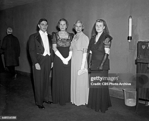 Music director Bernard Herrmann is photographed with granddaughters of Herman Melville, author of "Moby Dick." Mrs. E. Barton Chapin, Mrs. Walter B....