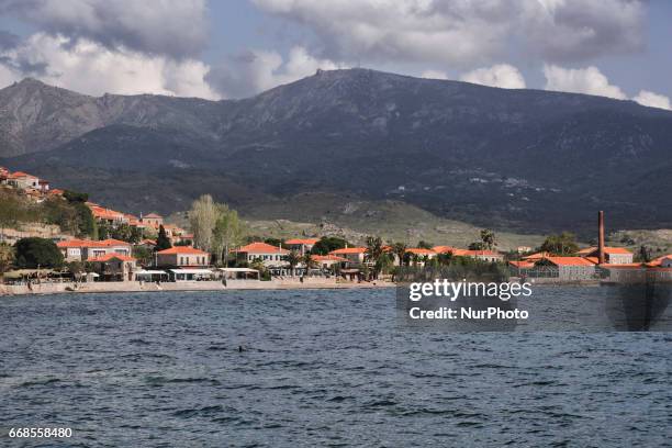 The little fishing port of Molyvos , in Lesvos island, Aegean Sea, Greece, Europe. Lesvos is an island in the North Aegean sea. Molyvos or Molivos is...