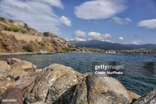 The little fishing port of Molyvos , in Lesvos island, Aegean Sea, Greece, Europe. Lesvos is an island in the North Aegean sea. Molyvos or Molivos is...